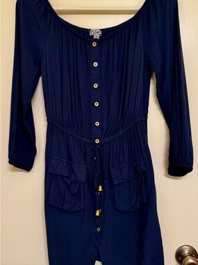 J for Justify Navy Blue Mini Dress with Gold Buttons